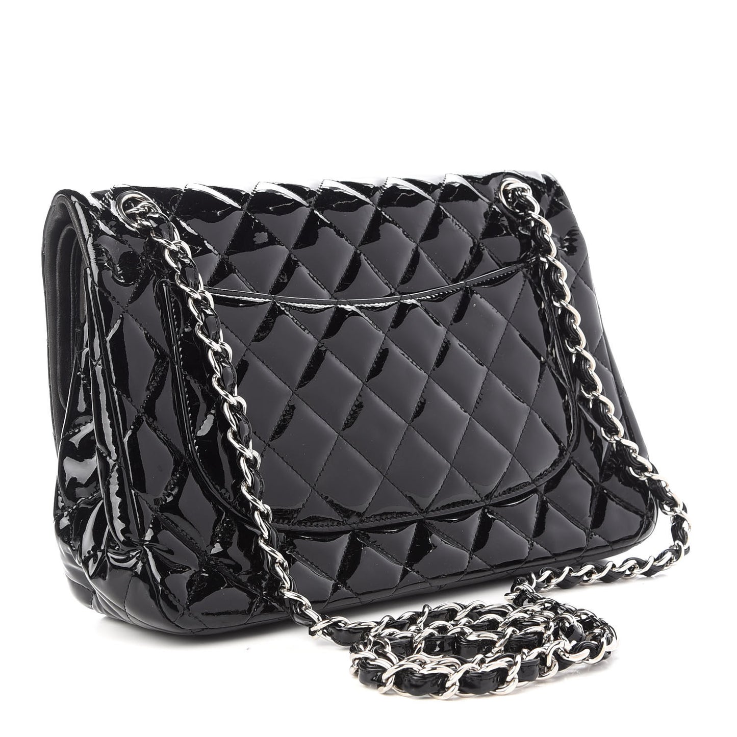 Patent Quilted Jumbo Double Flap Black
