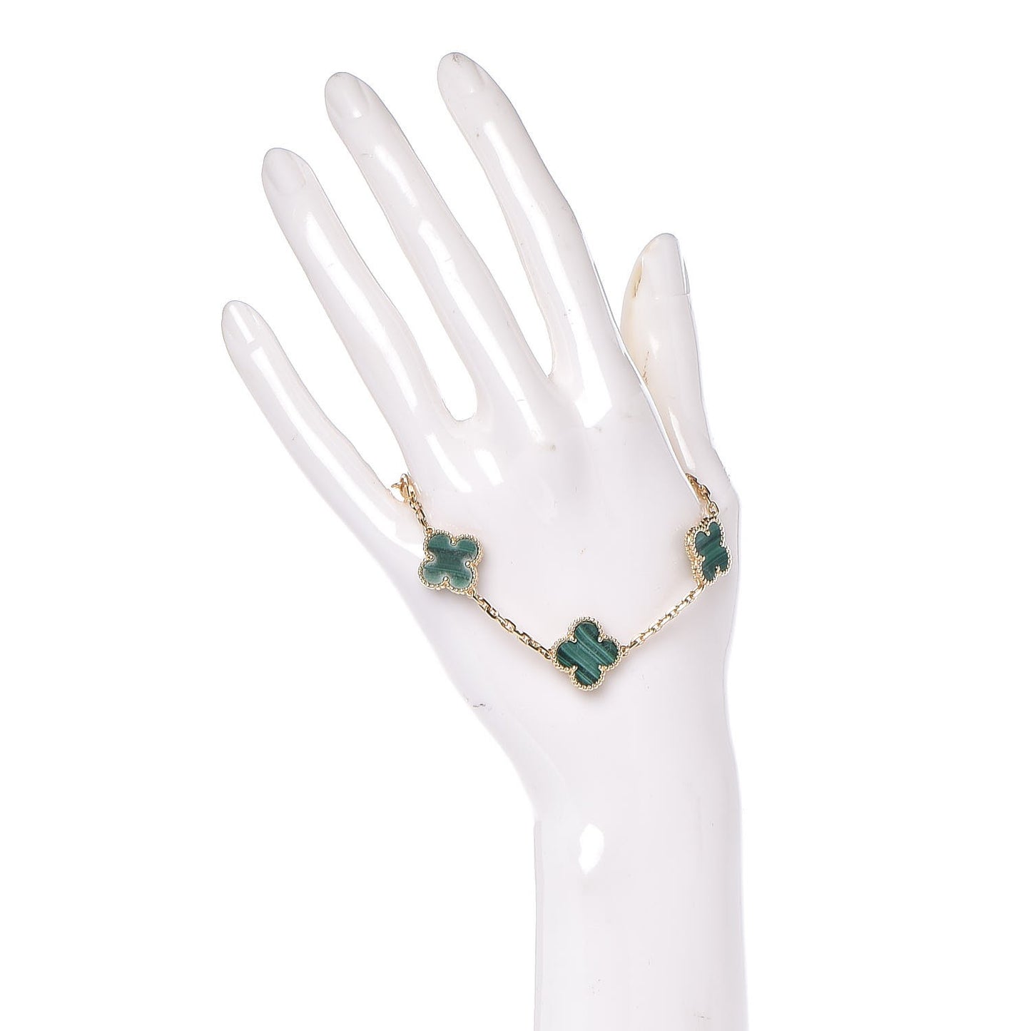 18K Yellow Gold Malachite 5 Motifs Vintage Alhambra Bracelet