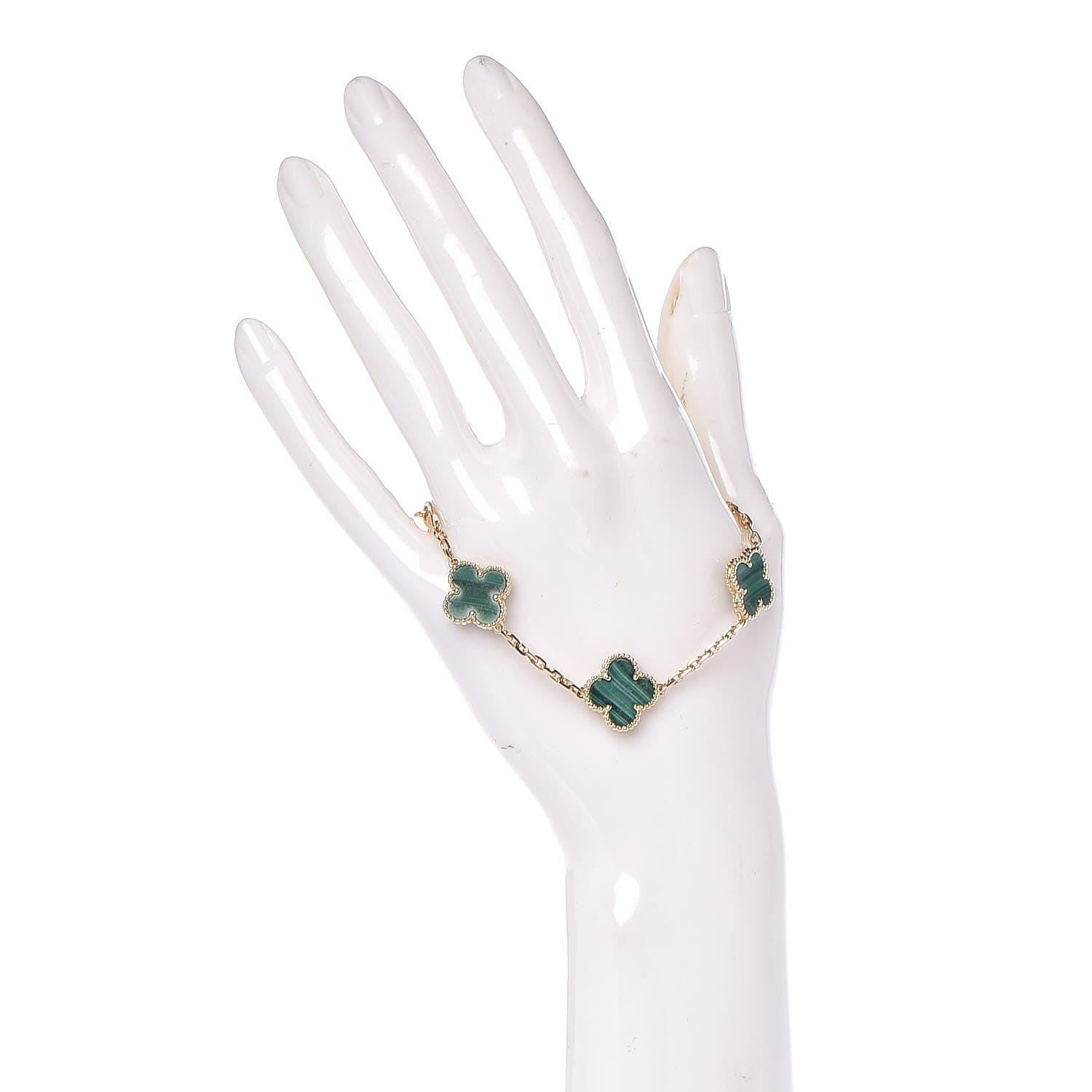 Van Cleef & Arpels 18K Yellow Gold Malachite 5 Motifs Vintage Alhambra Bracelet 2 of 4