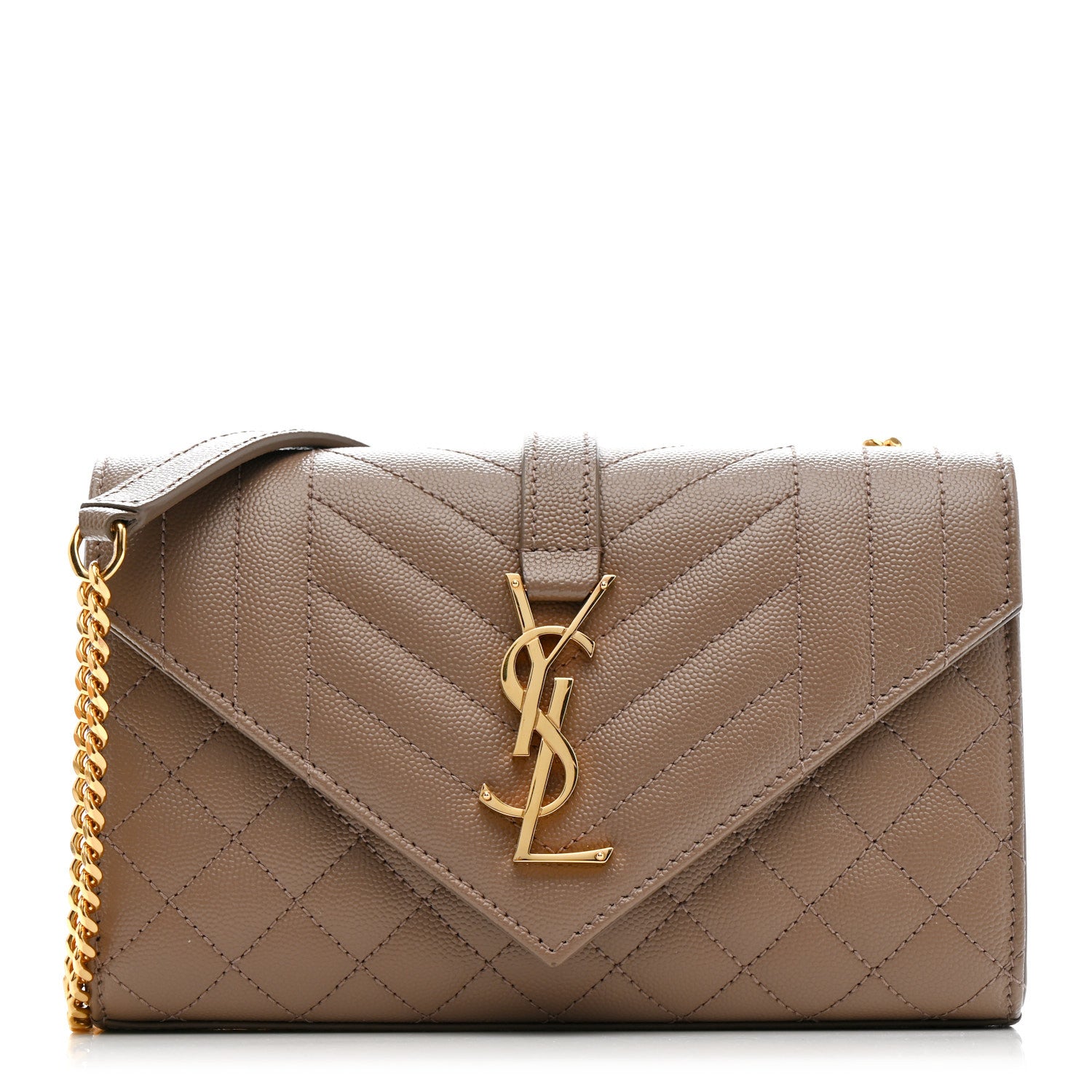 Saint Laurent Grain De Poudre Textured Mixed Matelasse Triquilt Small Monogram Satchel Dark Beige 1 of 10