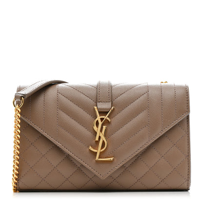Saint Laurent Grain De Poudre Textured Mixed Matelasse Triquilt Small Monogram Satchel Dark Beige 1 of 10