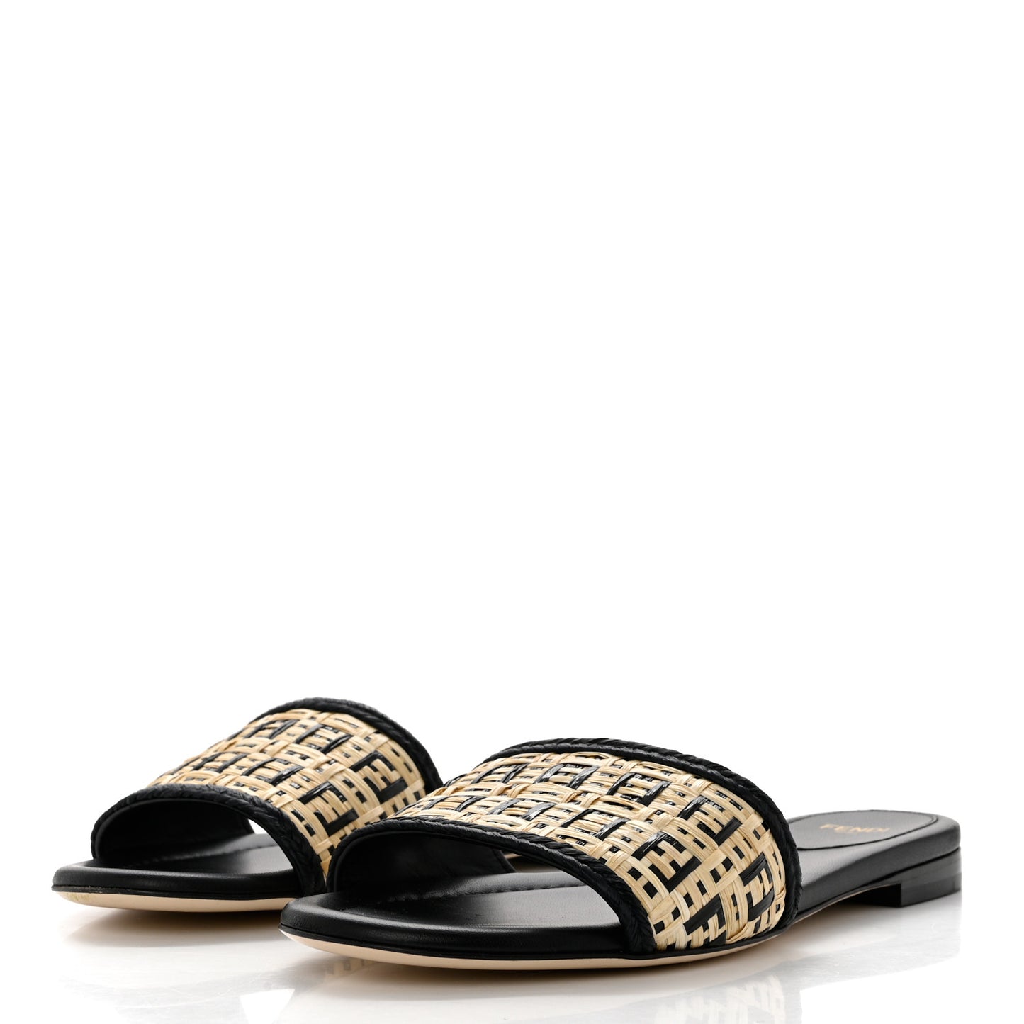 Raffia FF Flat Slide Sandals 39.5 Natural Black