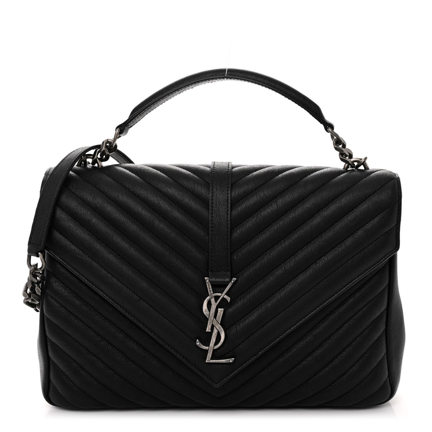 Saint Laurent Sheepskin Matelasse Chevron Monogram Large College Satchel Black 1 of 9