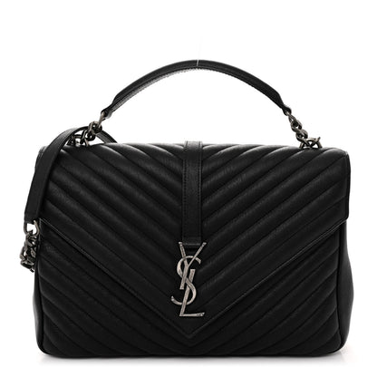 Saint Laurent Sheepskin Matelasse Chevron Monogram Large College Satchel Black 1 of 9