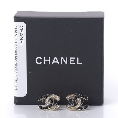 Chanel Crystal Baguette Lambskin Chain CC Vintage Allure Stud Earrings Black Gold 5 of 5