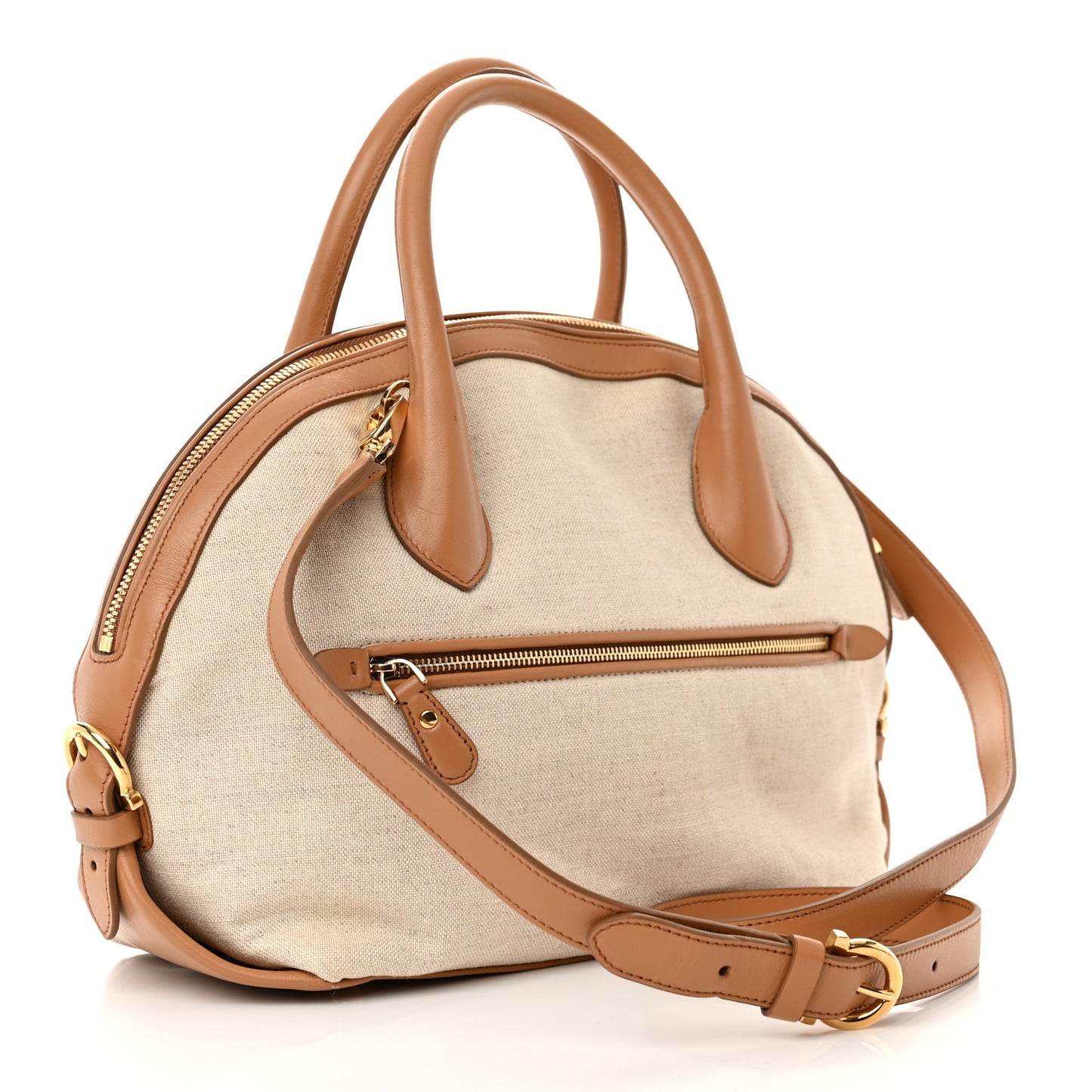 Canvas Calfskin Fiamma Bag Sienne
