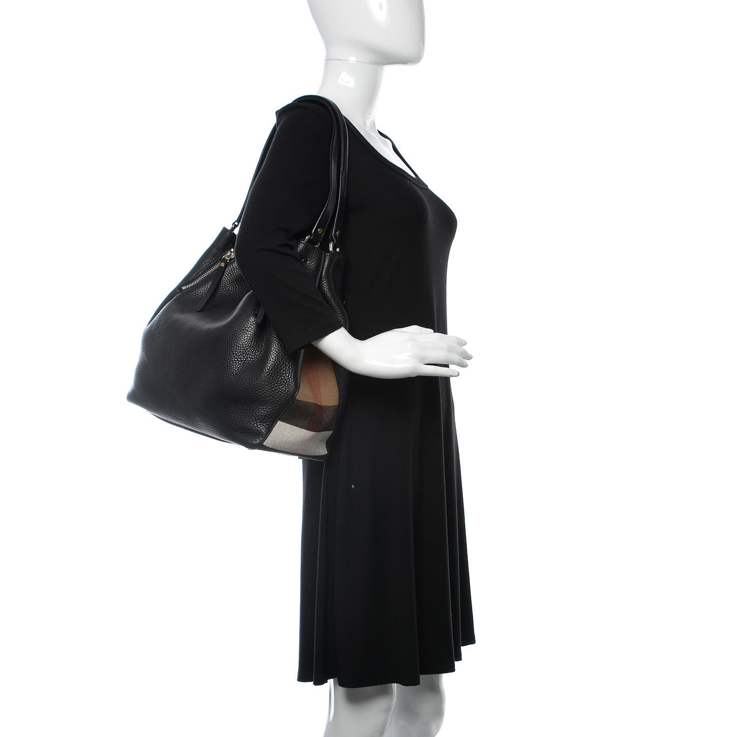Burberry Grainy Calfskin House Check Medium Maidstone Black 2 of 9