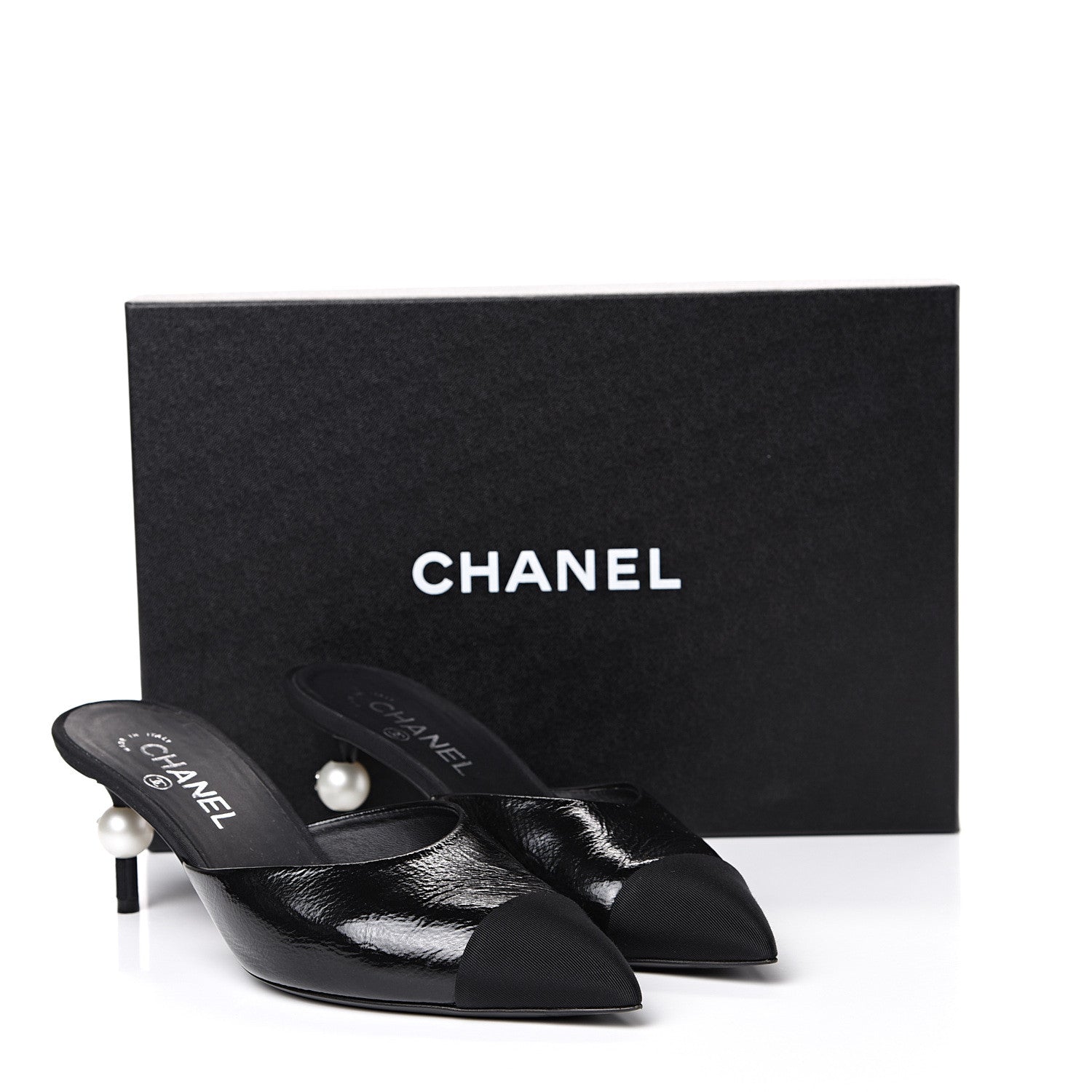 Chanel Patent Grosgrain Cap Toe Pearl Mule 39 Black 13 of 13