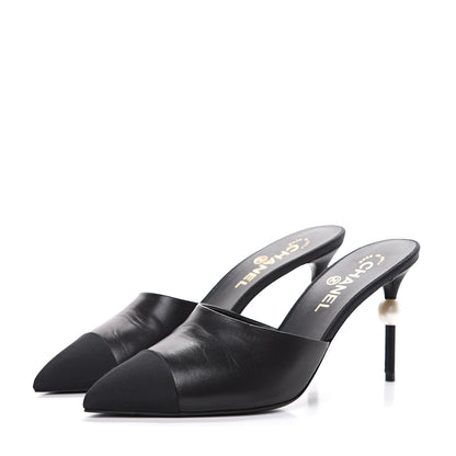 Chanel Goatskin Grosgrain Cap Toe Pearl Mule 40 Black 3 of 13