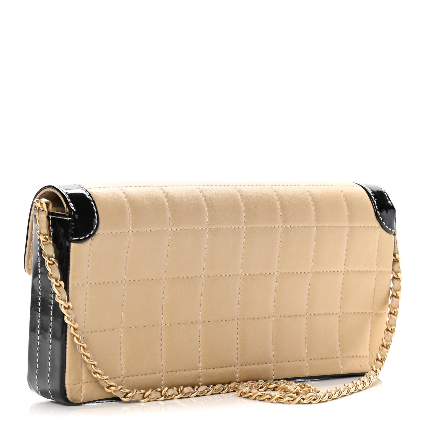 Lambskin Patent East West Chocolate Bar Flap Beige