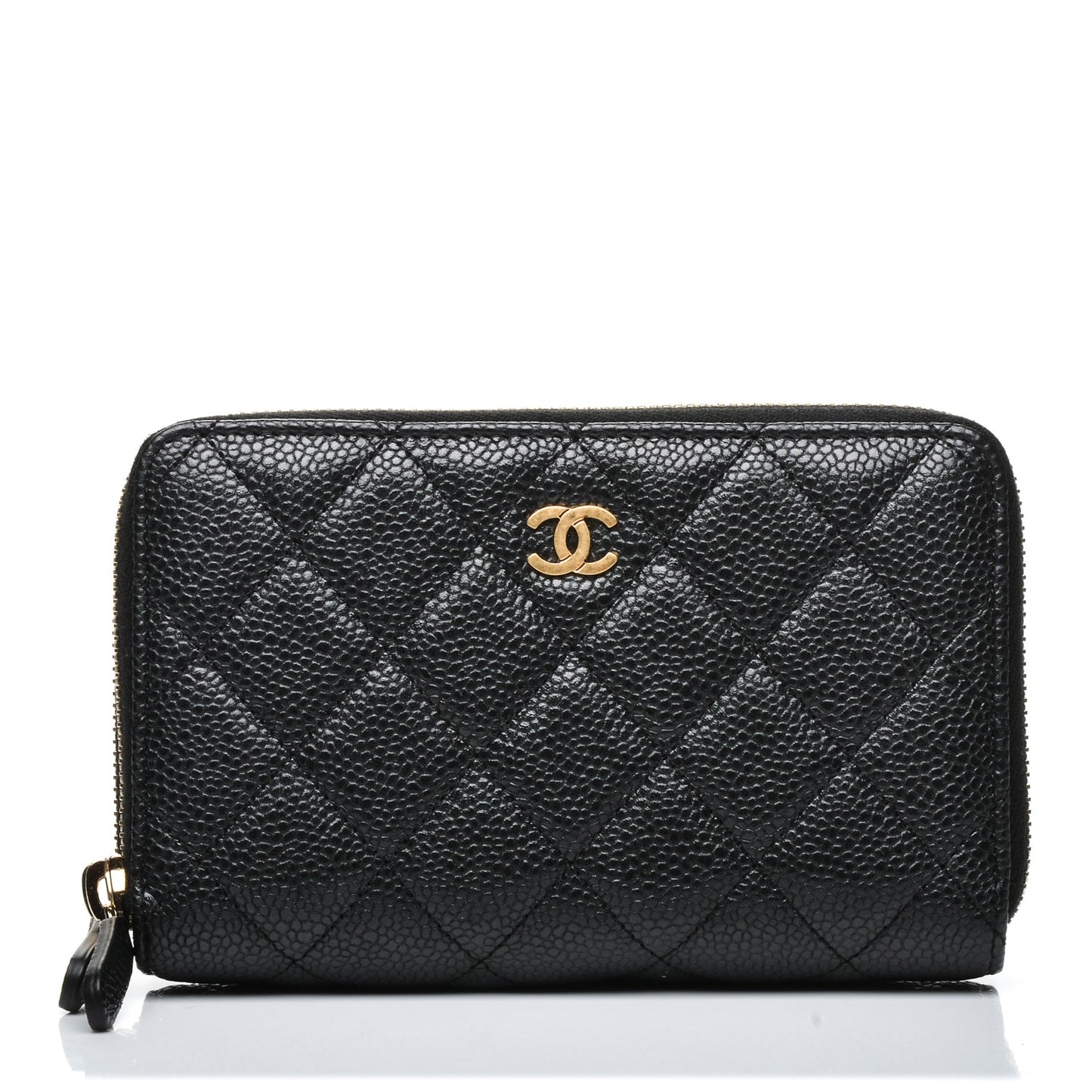 Caviar Quilted Large Gusset Double Zip Around Wallet Black