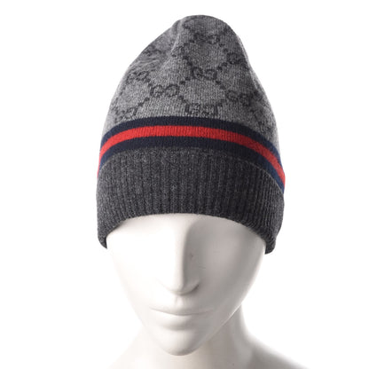 Gucci Wool Cashmere GG Monogram Web Arwin Beanie Hat Grey 2 of 5