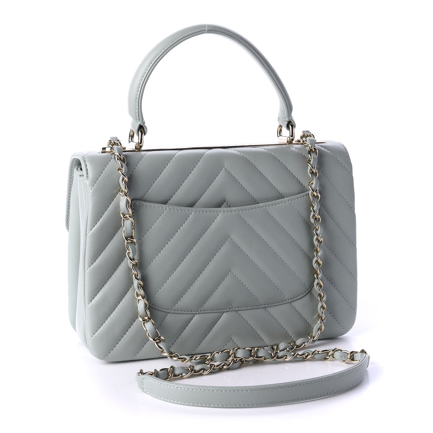 Lambskin Chevron Quilted Small Trendy CC Dual Handle Flap Bag Light Green