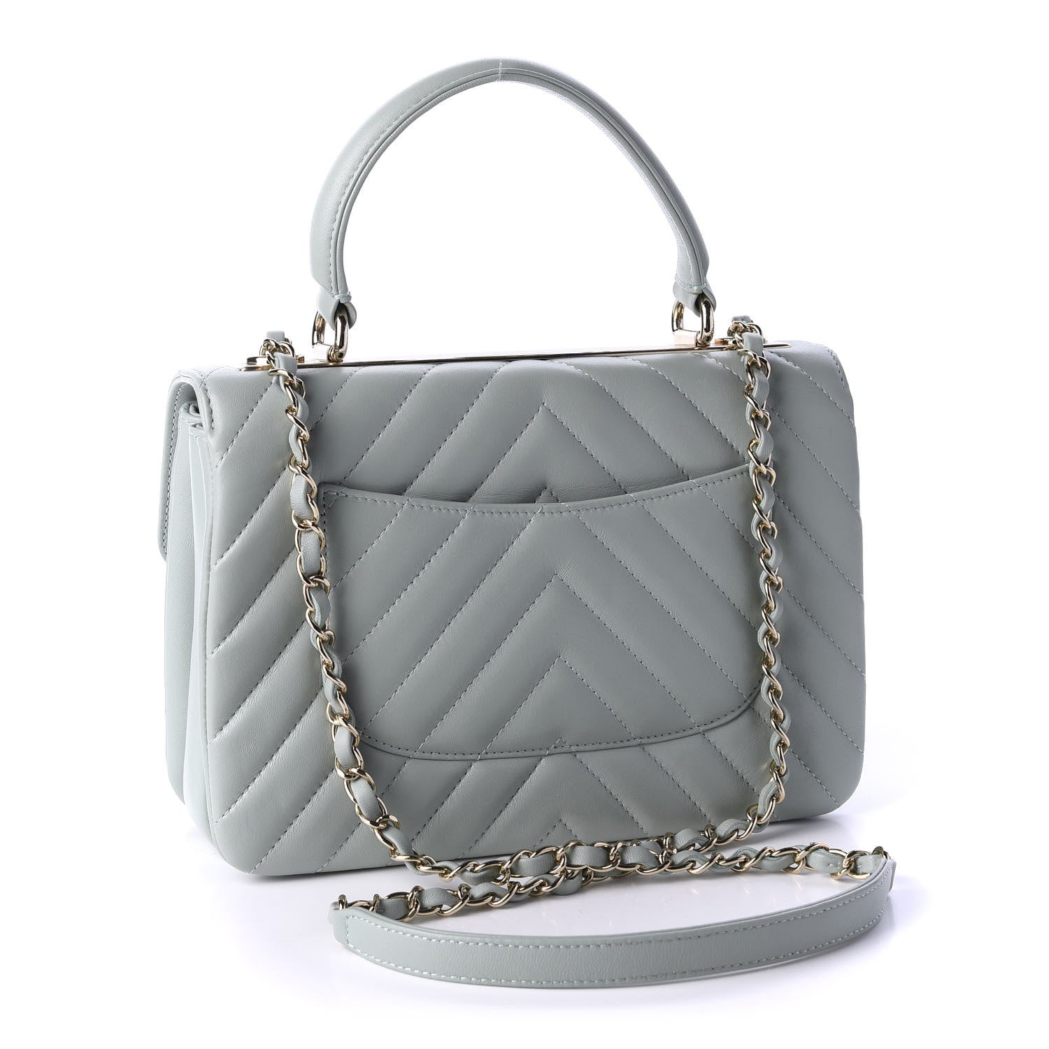 Chanel Lambskin Chevron Quilted Small Trendy CC Dual Handle Flap Bag Light Green 4 of 12