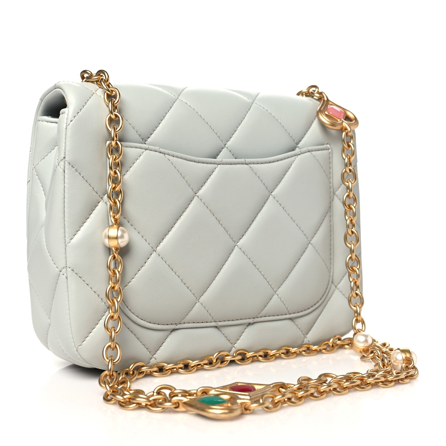 Chanel Lambskin Enamel Pearl Quilted Mini Charm Me Square Flap Light Blue 3 of 11