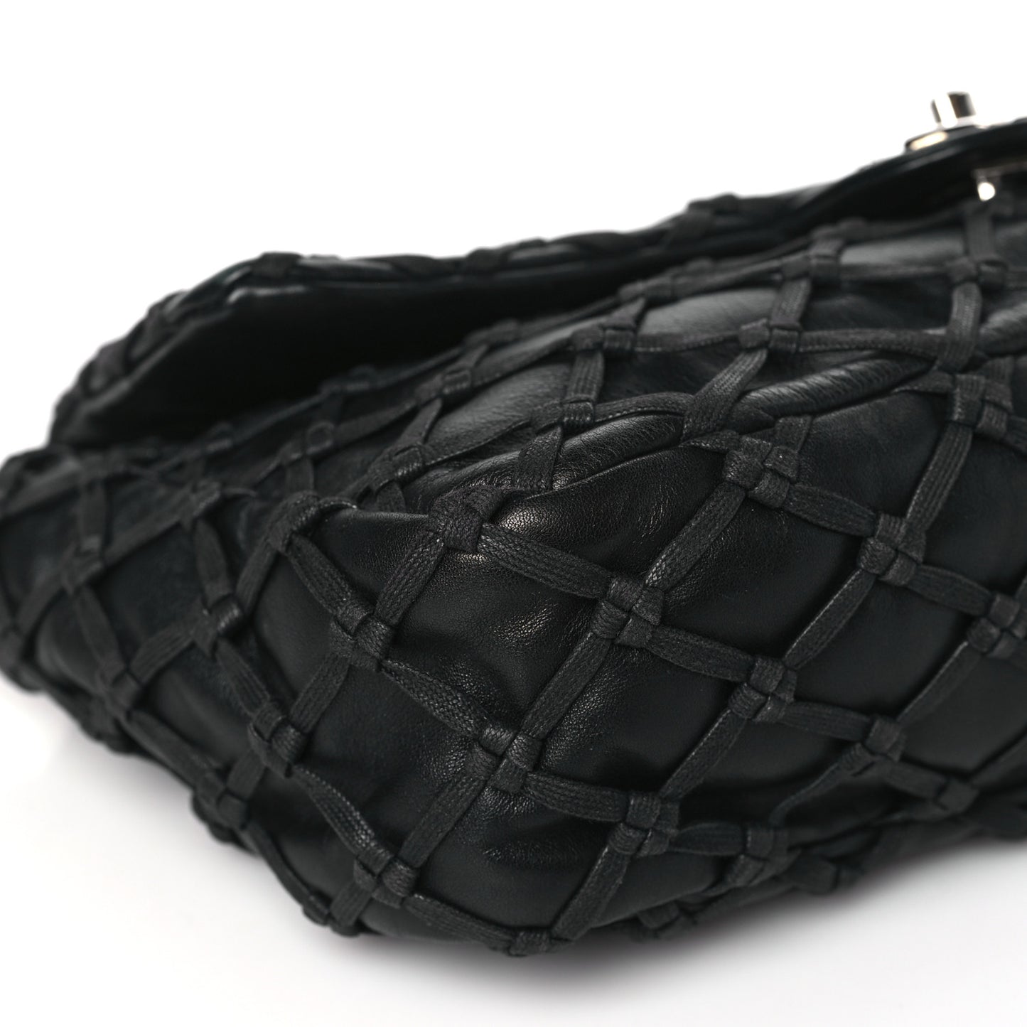 Lambskin Jumbo Canebiers Net Flap Black