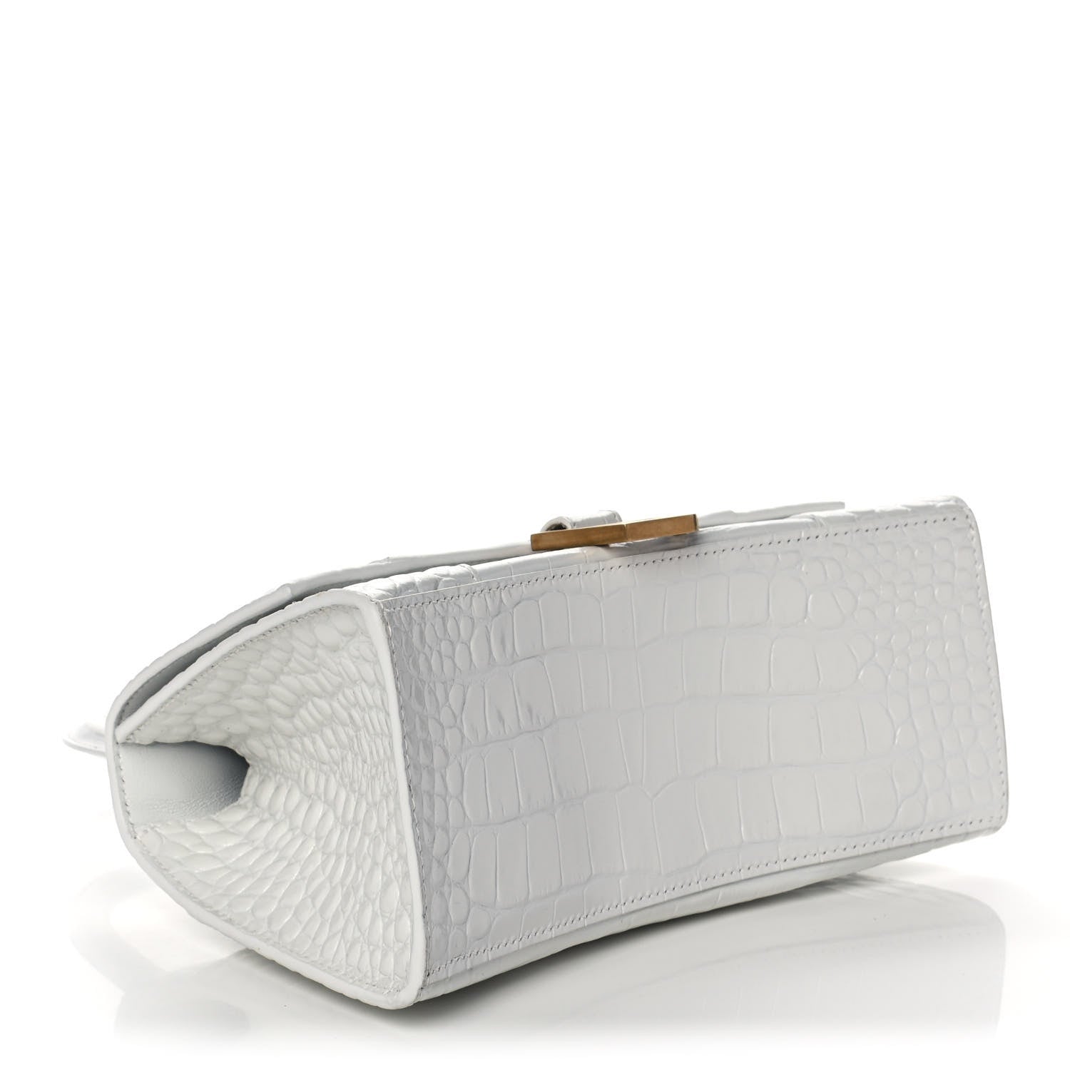 Balenciaga Shiny Calfskin Crocodile Embossed Small Hourglass Top Handle Bag White 4 of 11