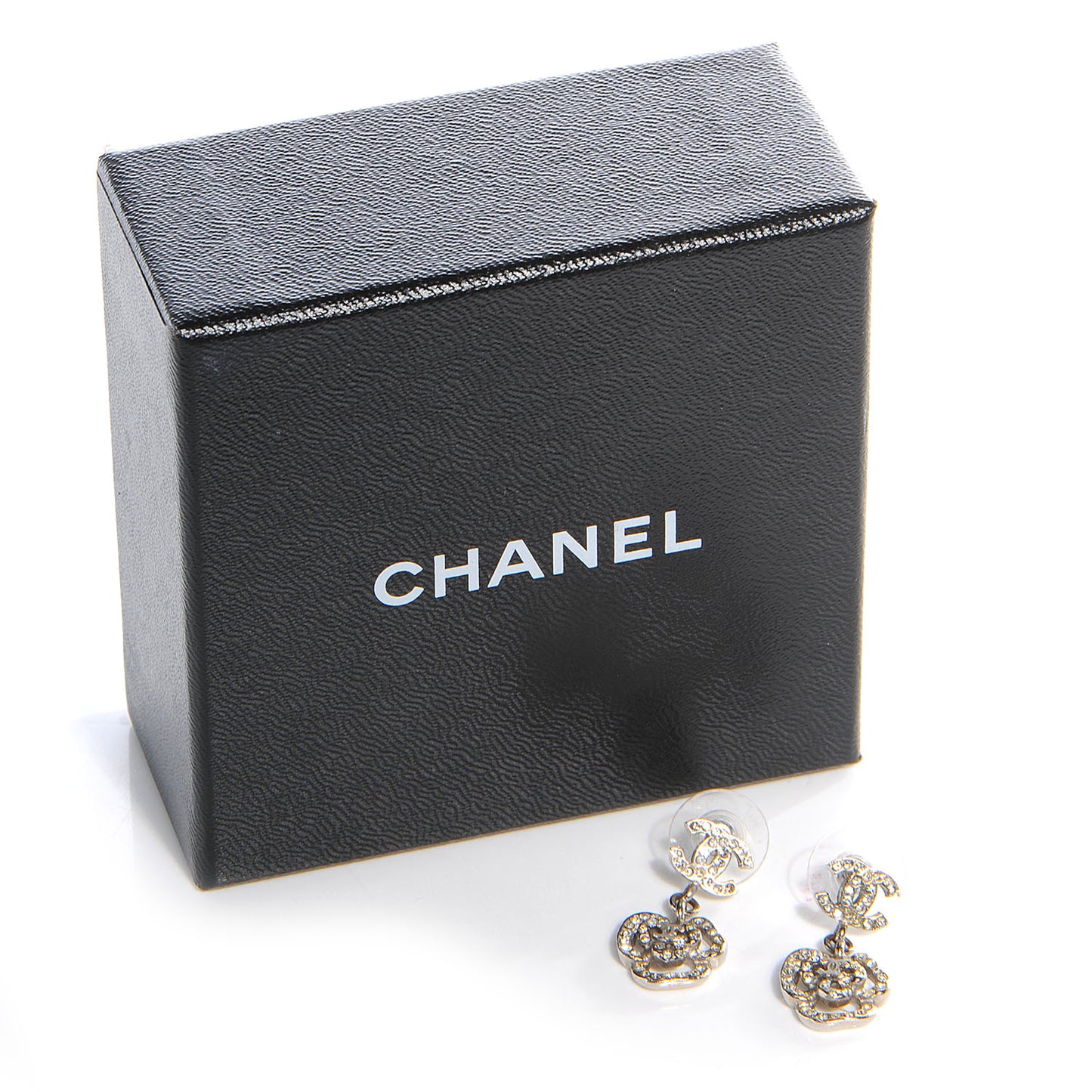 Crystal CC Camellia Drop Earrings Silver