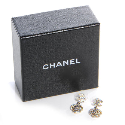 Chanel Crystal CC Camellia Drop Earrings Silver 3 of 4
