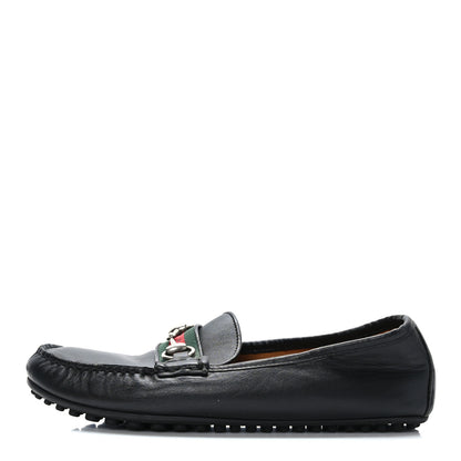 Gucci Miro Soft Calfskin Web Mens Horsebit Driver Loafers 7 Black 1 of 9