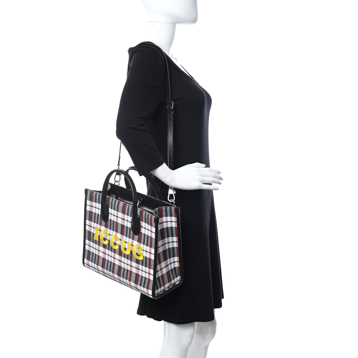 Gucci Canvas Plaid ICCUG Embroidered Small Tote Bag Black White Red Blue Smile Yellow 2 of 10