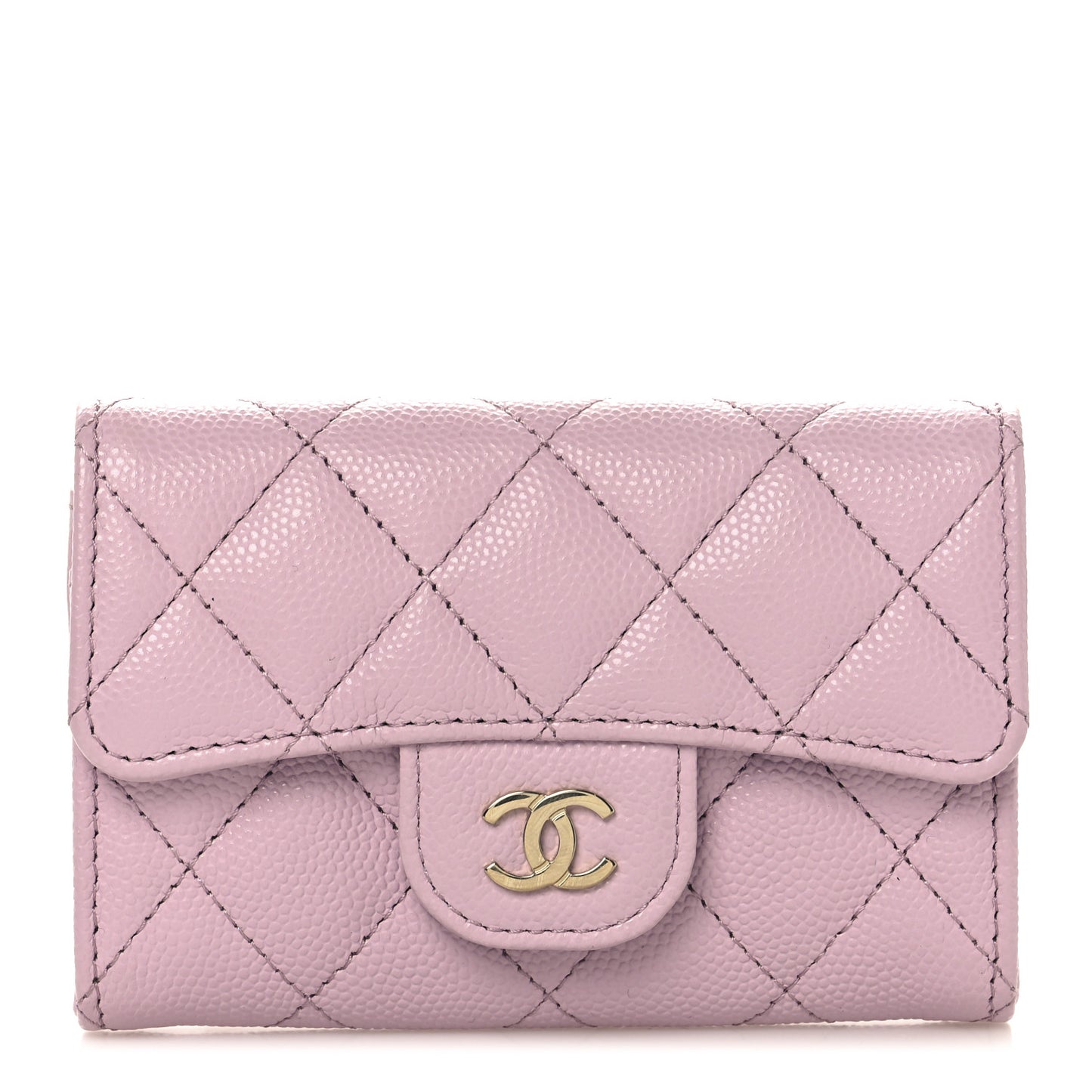 Caviar Quilted Flap Card Holder Wallet Light Pink