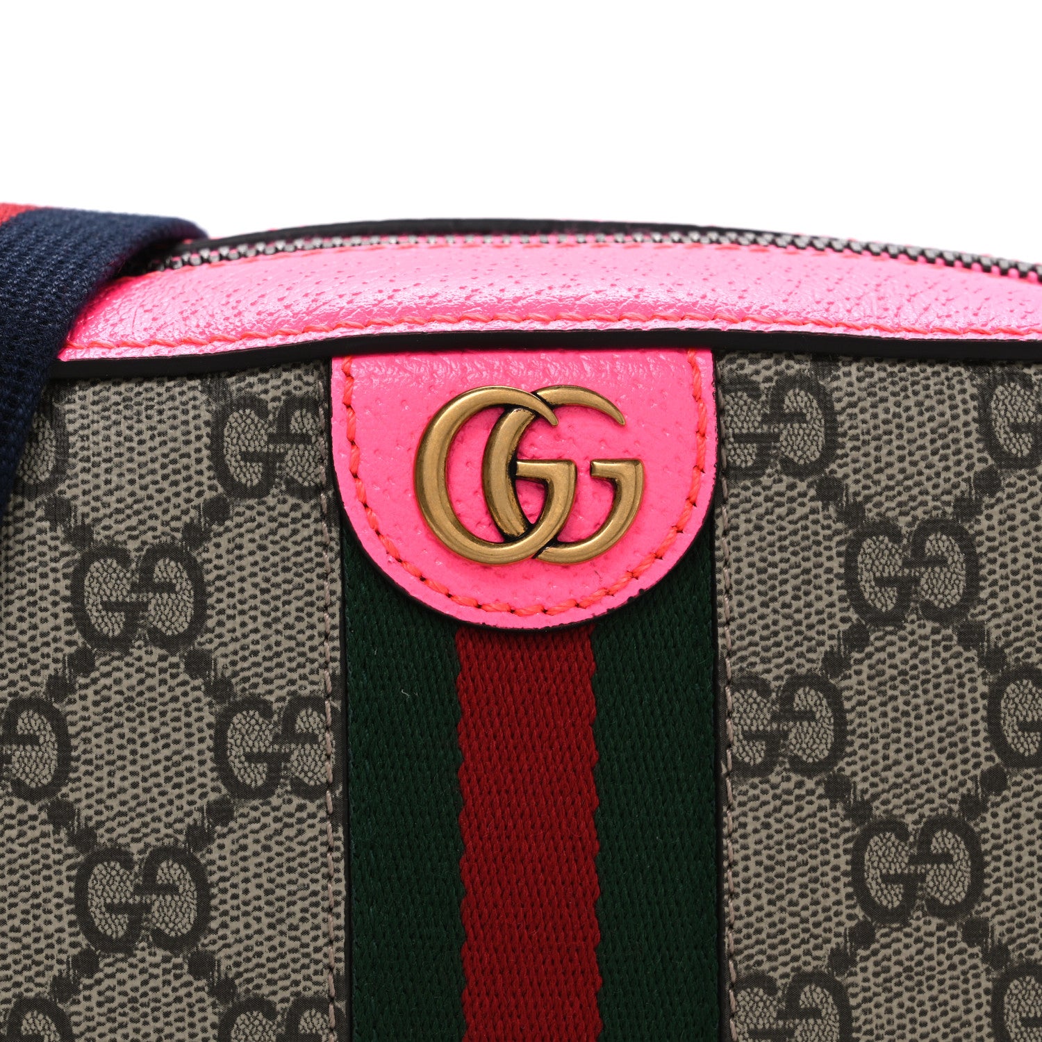 Gucci GG Supreme Monogram Textured Dollar Calfskin Web Ophidia Small Crossbody Bag Beige Ebony Fuchsia 8 of 10