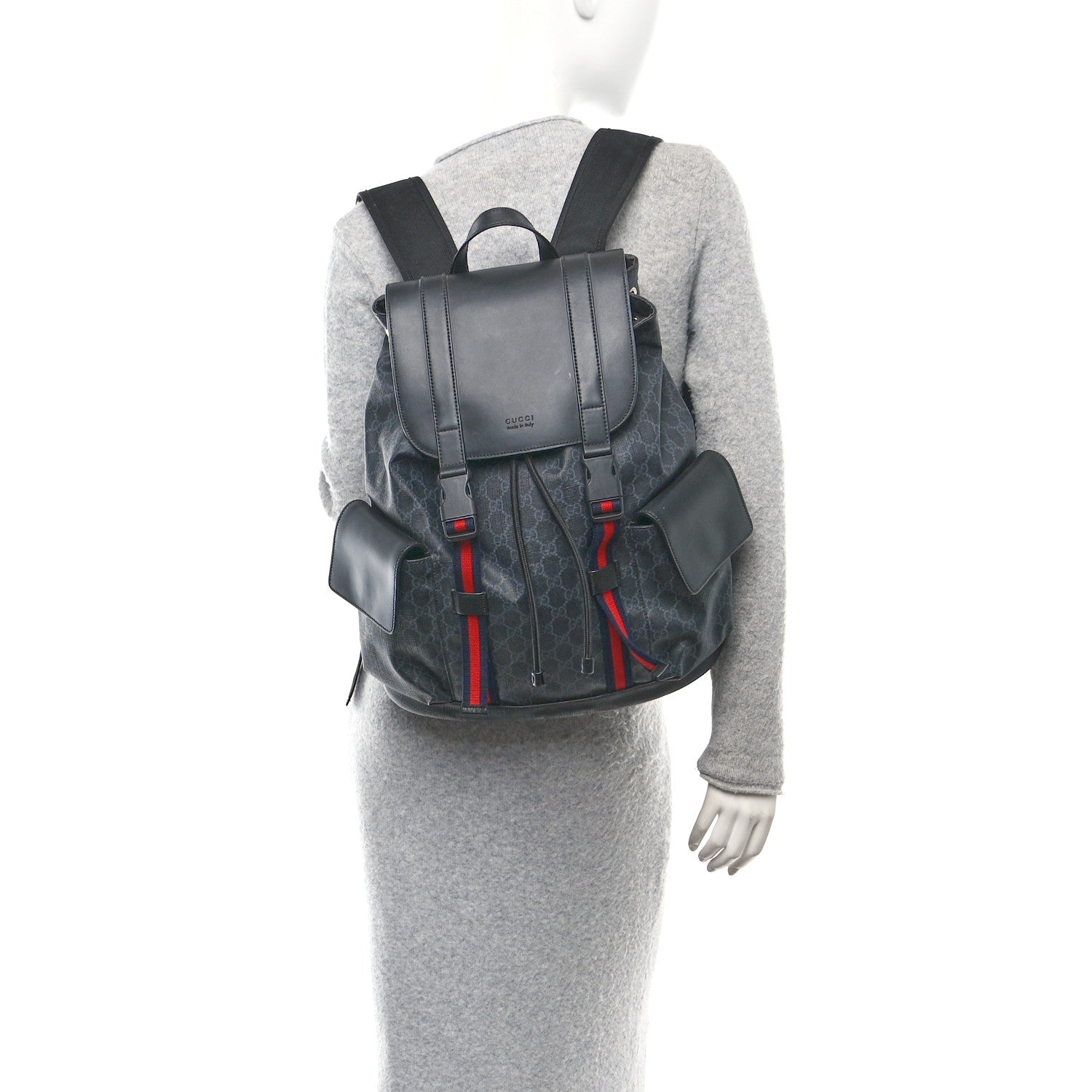 Gucci Soft GG Supreme Monogram Calfskin Web Double Buckle Backpack Black 2 of 10