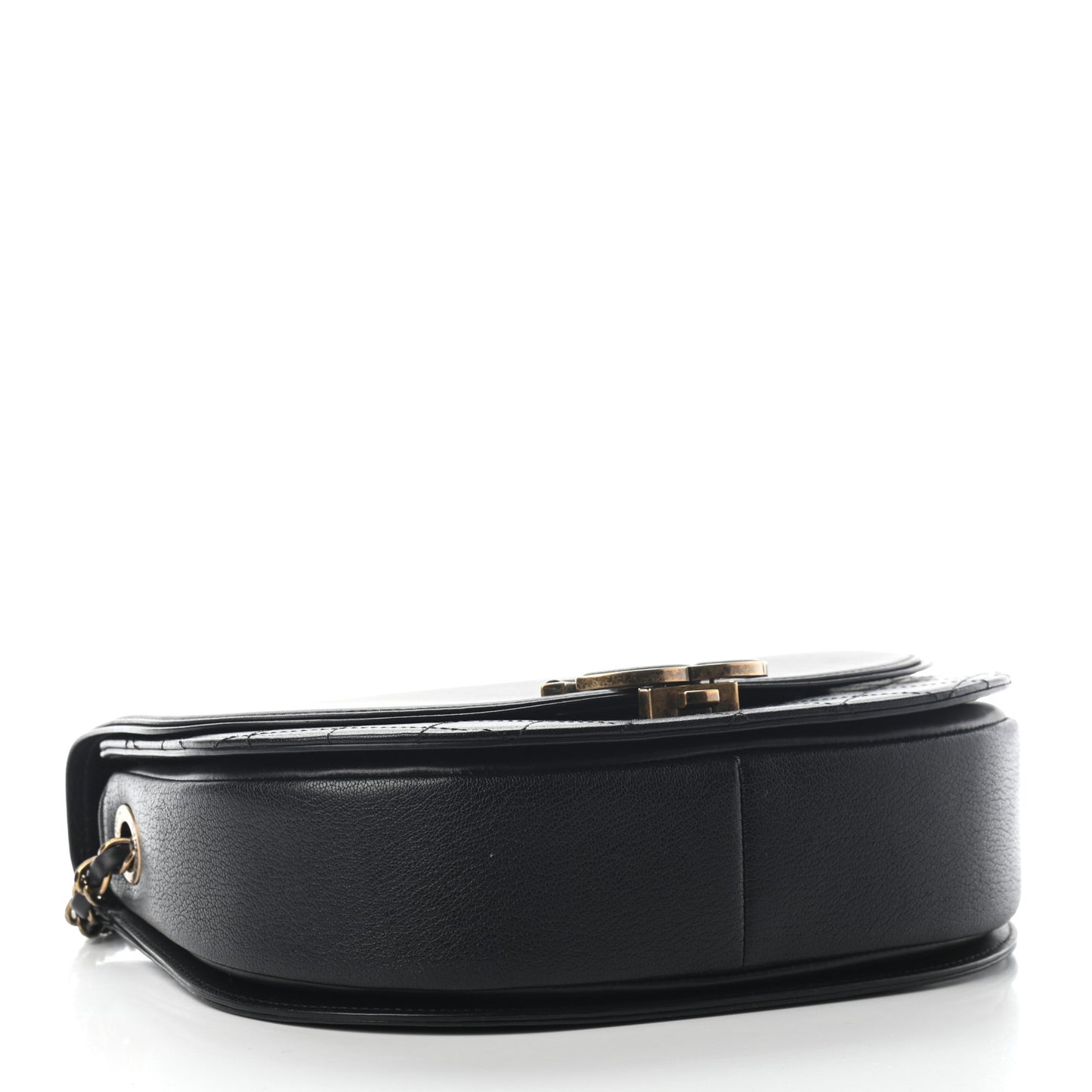 Shiny Calfskin Goatskin Quilted Medium Coco Curve Messenger Flap Black