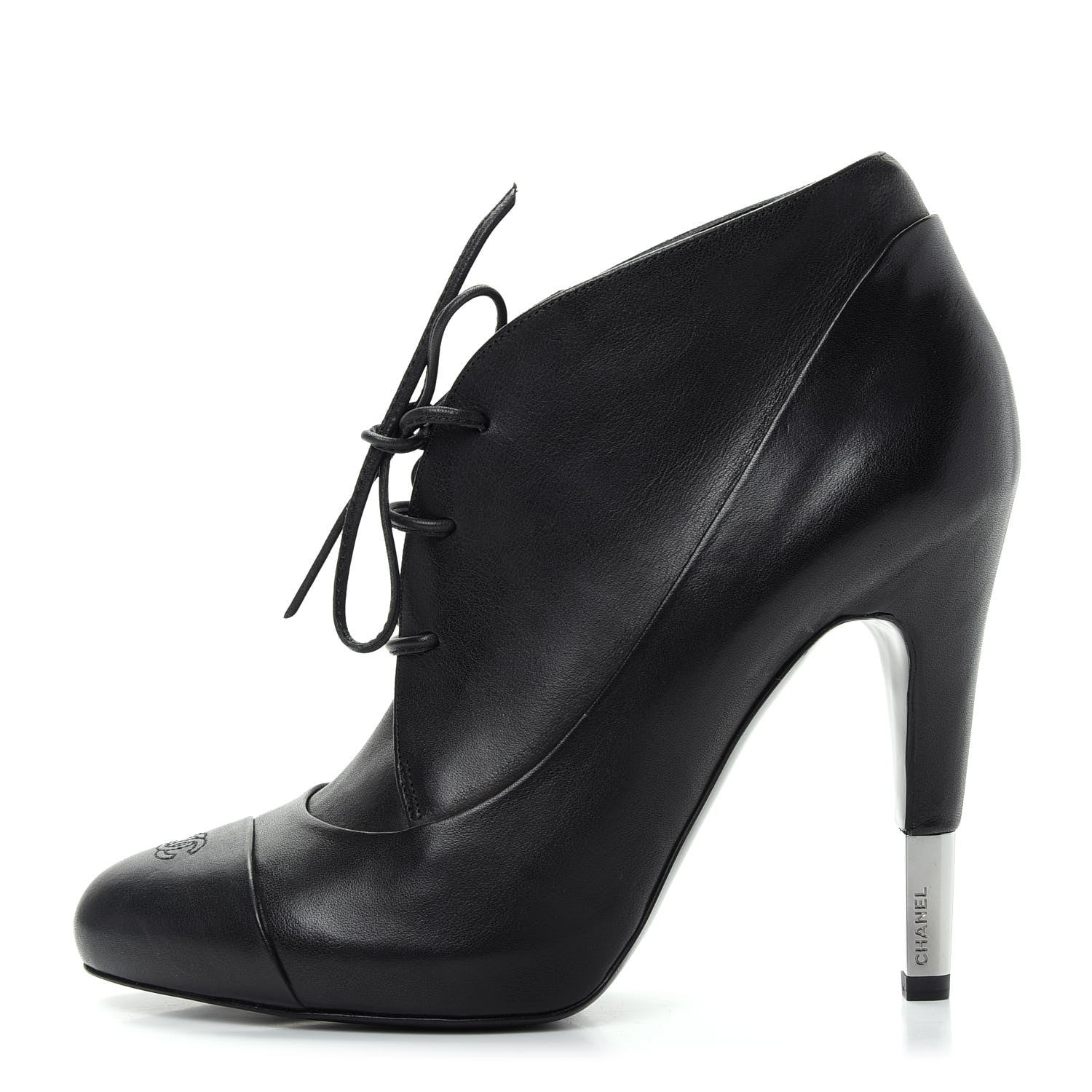 Chanel Calfskin Oxford Lace Up Ankle Booties 38 Black 1 of 11