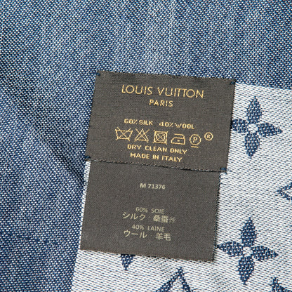 Louis Vuitton Wool Silk Monogram Denim Shawl Blue 5 of 5