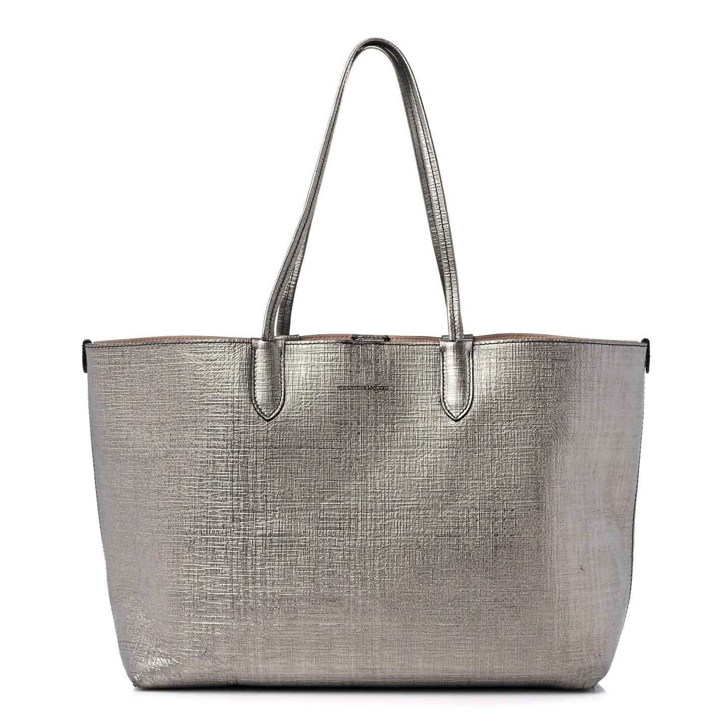 Metallic Saffiano Shopper Tote Silver