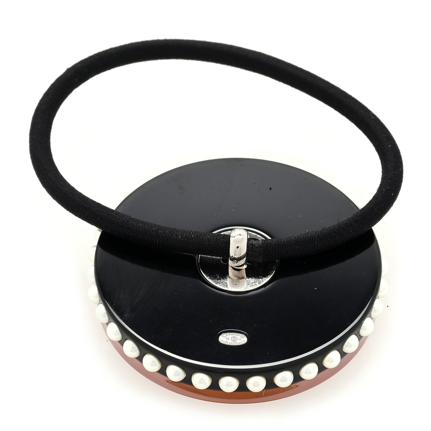 Metal Resin Pearl Emoji Hair Tie Pink Black