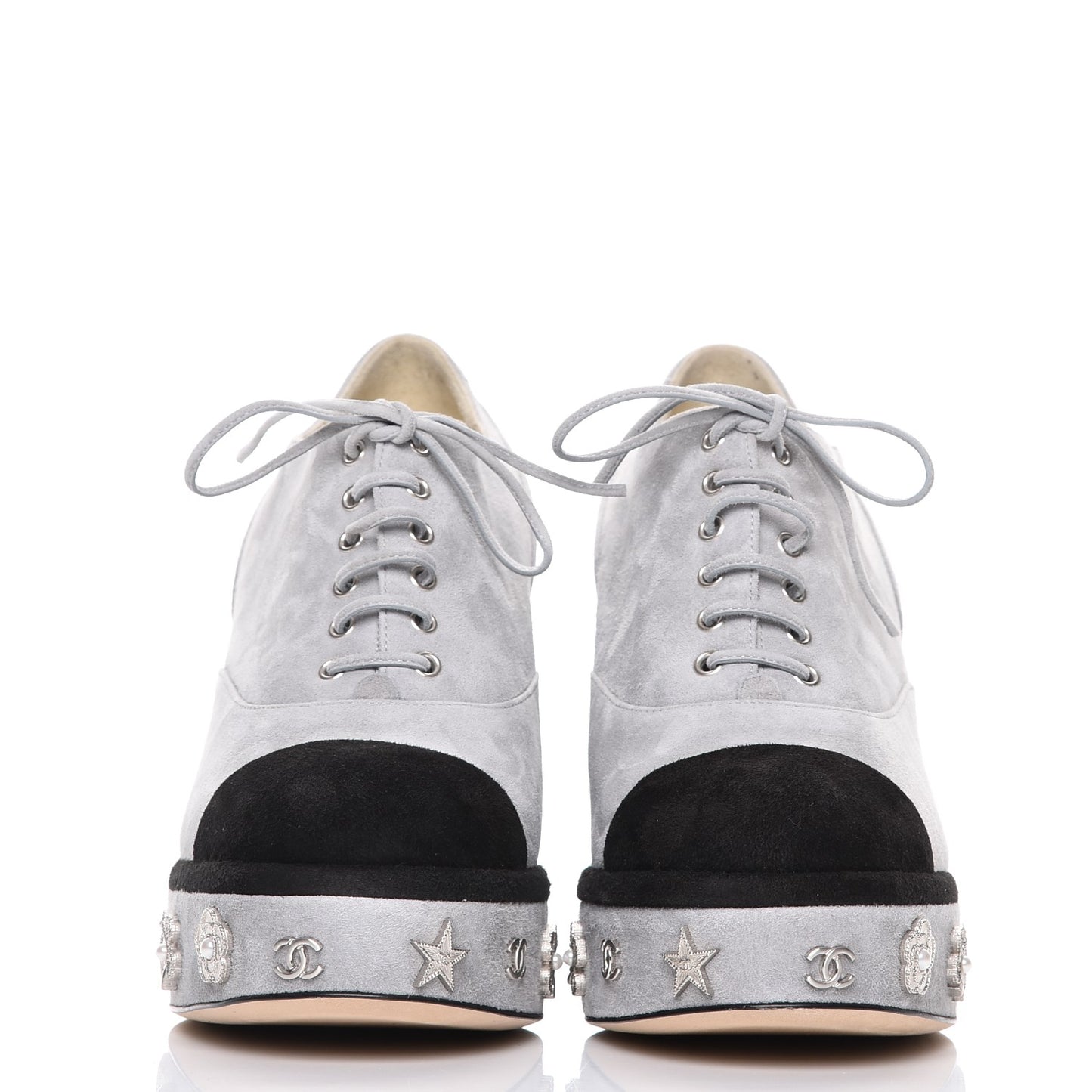 Kid Suede Lace Up Platform Oxford 40 Grey Black