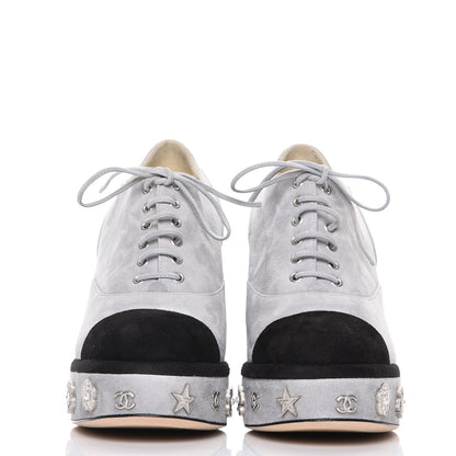 Chanel Kid Suede Lace Up Platform Oxford 40 Grey Black 2 of 12