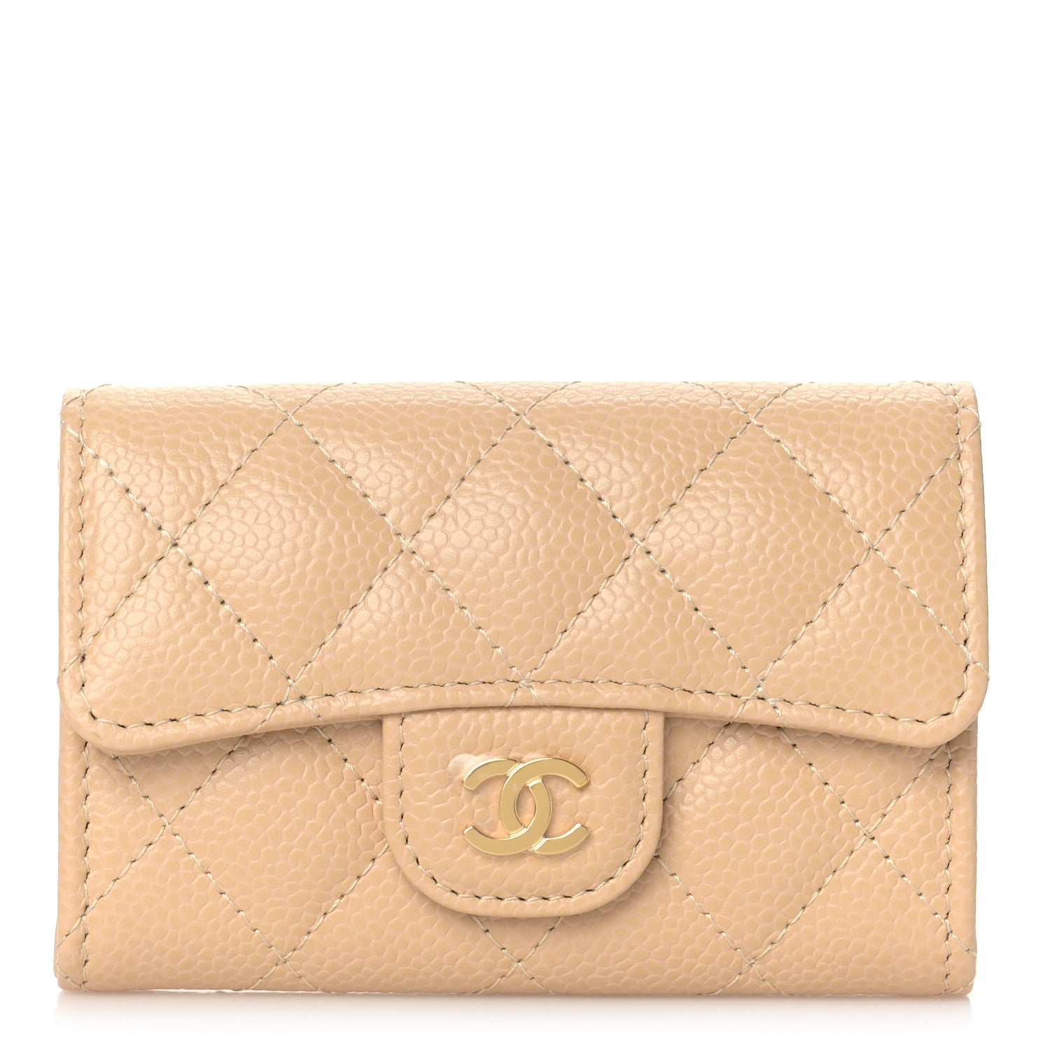Chanel Caviar Quilted Flap Card Holder Wallet Beige 1 of 10