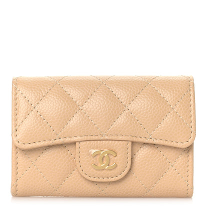 Chanel Caviar Quilted Flap Card Holder Wallet Beige 1 of 10