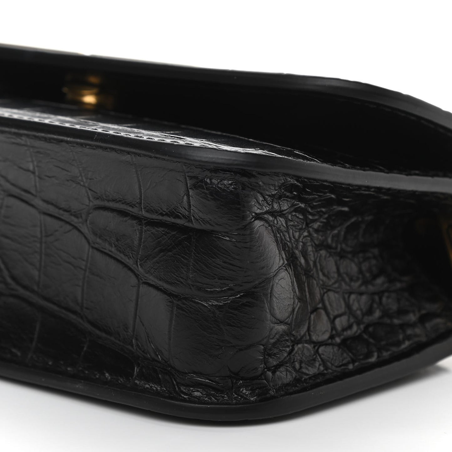 Extra Supple Calfskin Crocodile Embossed Gossip Wallet On Chain Black