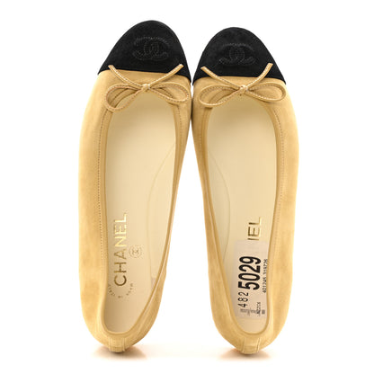 Chanel Suede Goatskin Cap Toe CC Ballerina Flats 38 Beige Black 5 of 10