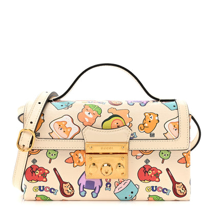 Gucci X PIKARAR Textured Dollar Calfskin Animal Print Mini Padlock Top Handle Shoulder Bag Beige Mystic White Multicolor 1 of 16
