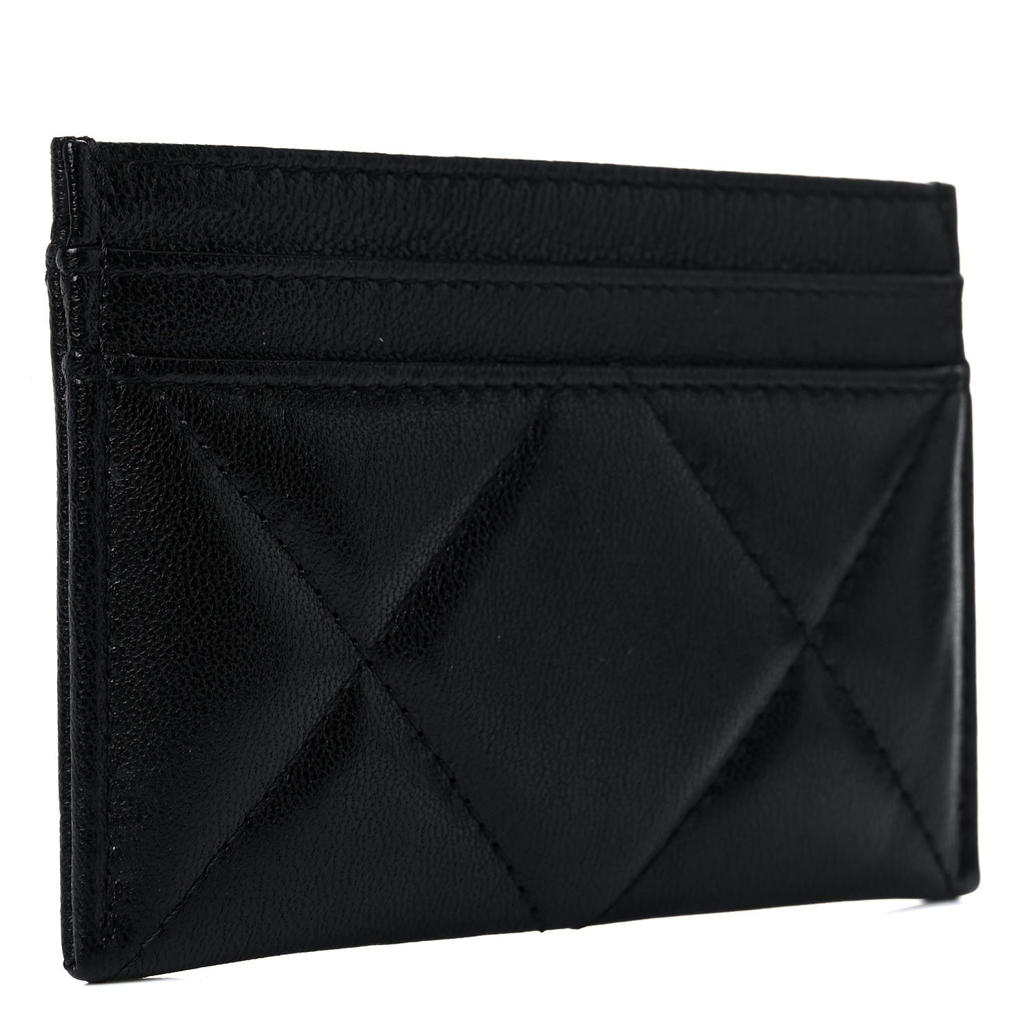 Chanel Shiny Goatskin Quilted Chanel 19 Card Holder Black 3 of 9