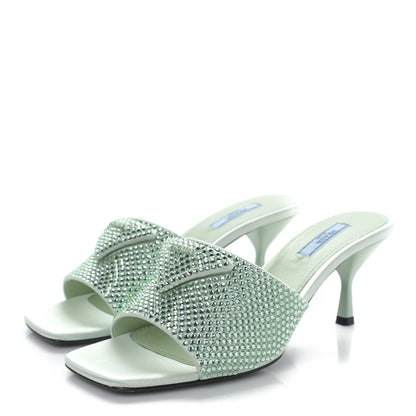 Prada Satin Crystal Logo 65mm Slide Sandals 39 Acqua 3 of 8