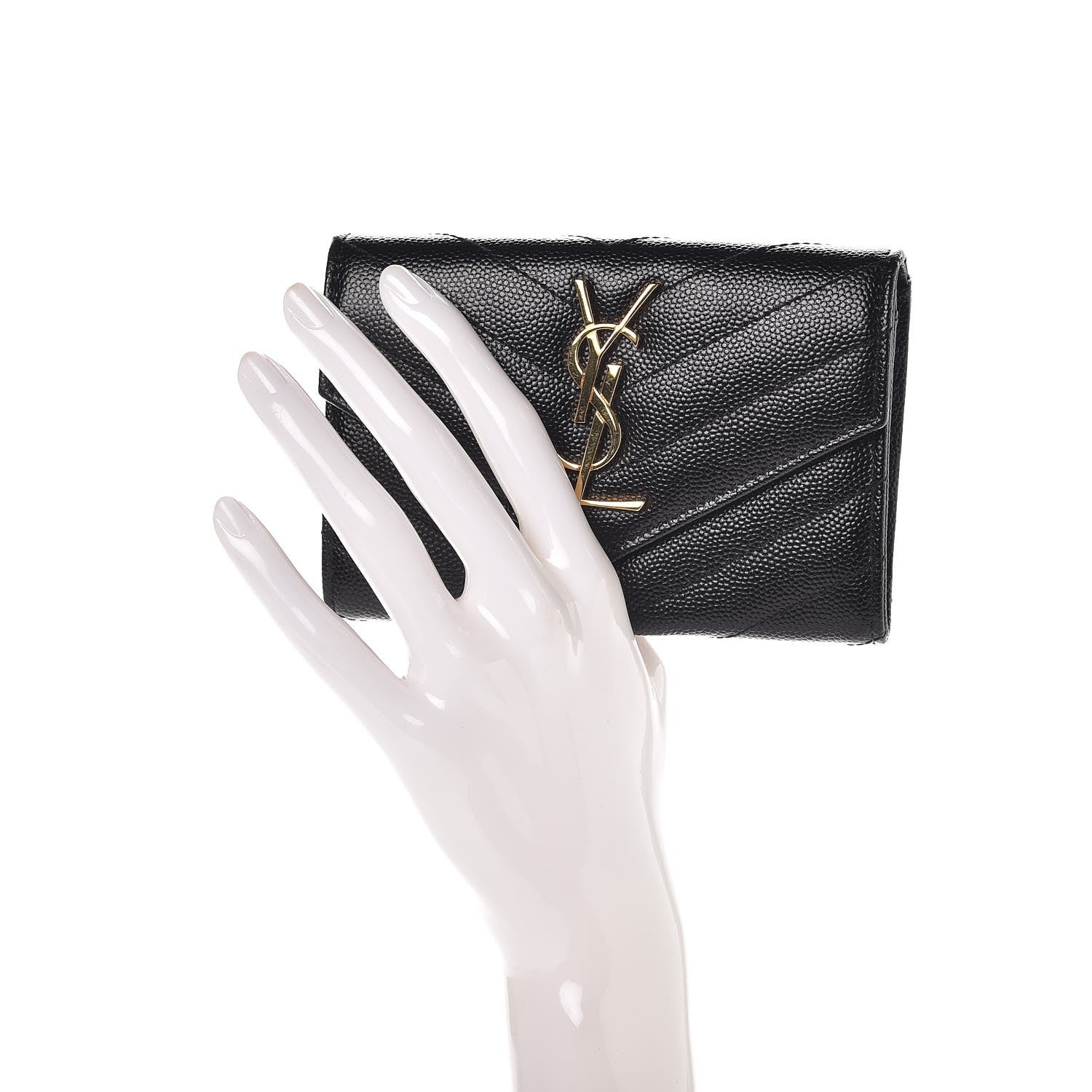Saint Laurent Grain De Poudre Matelasse Chevron Small Monogram Envelope Wallet Black 2 of 7