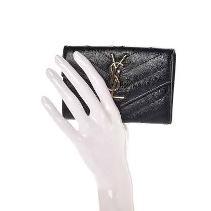 Saint Laurent Grain De Poudre Matelasse Chevron Small Monogram Envelope Wallet Black 2 of 7