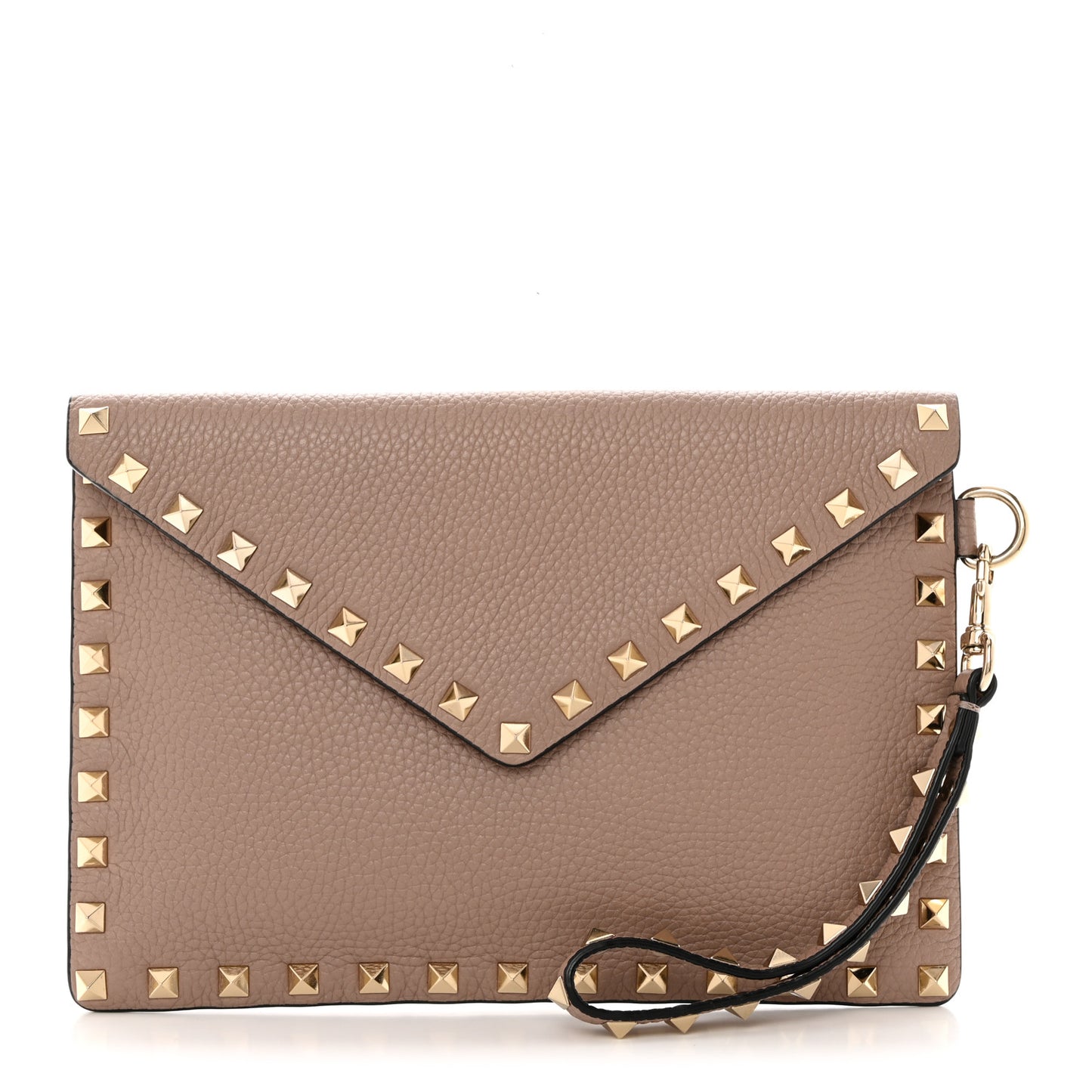 Pebbled Calfskin Medium Rockstud Envelope Flat Wristlet Pouch Poudre