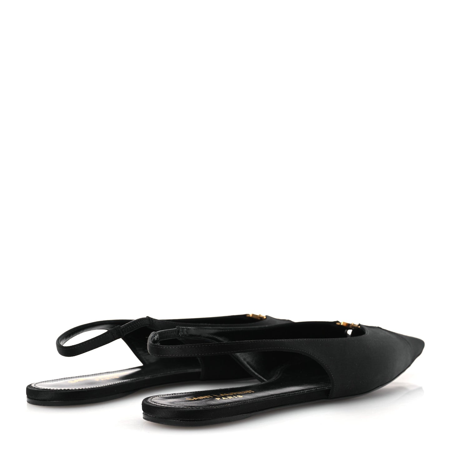 Satin Crepe Babylone Slingback Flats 39 Black