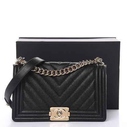 Chanel Caviar Chevron Quilted Medium Boy Flap Black 12 of 12