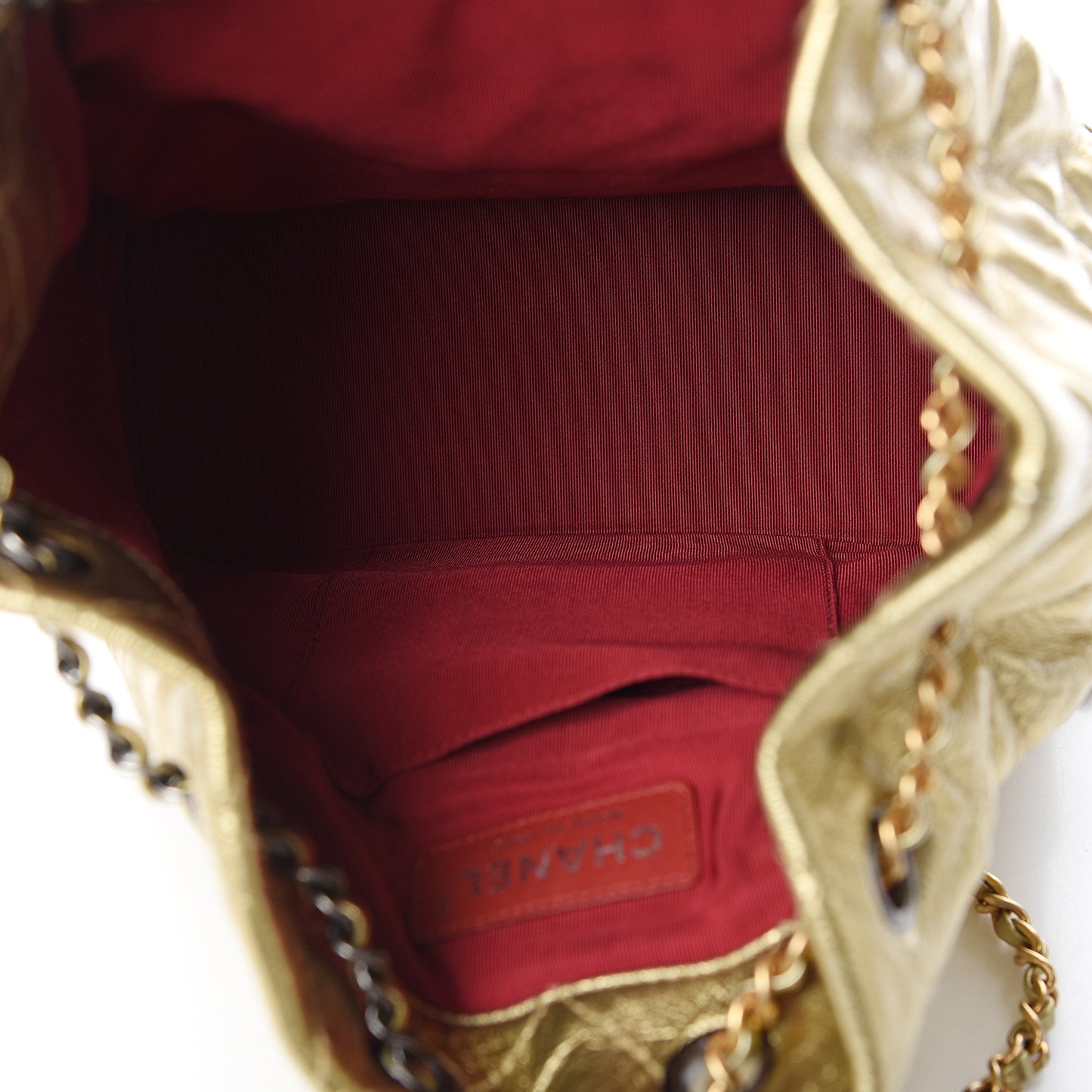 Metallic Lambskin Small Quilted Gabrielle Backpack Gold