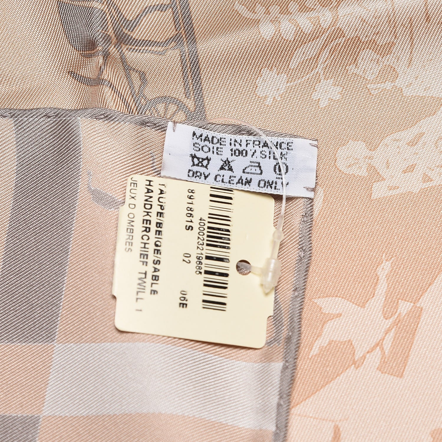 Hermes Silk Jeux D Ombres Pocket Square Scarf Taupe Beige Sable 5 of 5