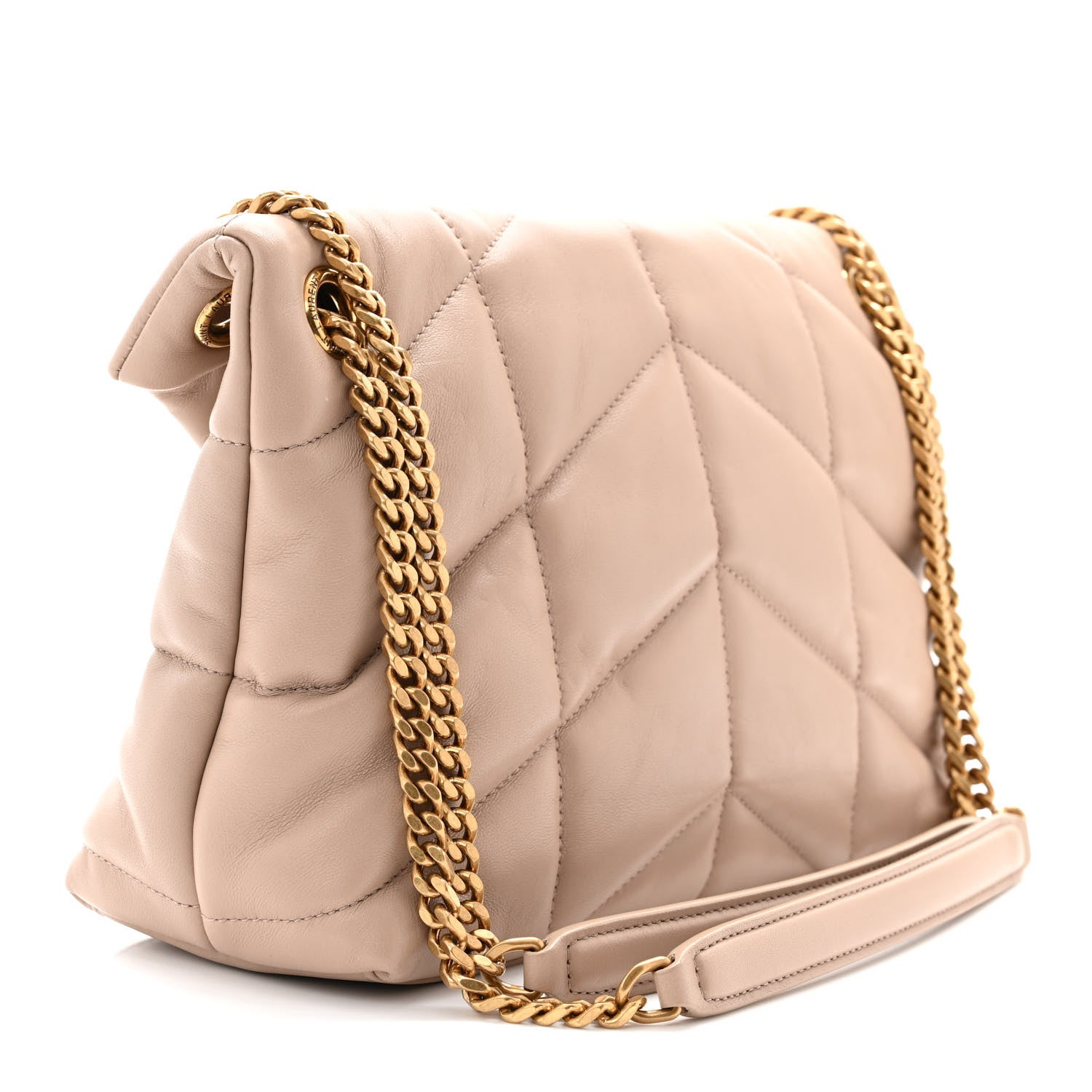 Saint Laurent Lambskin Quilted Small Loulou Puffer Monogram Chain Satchel Dark Beige 3 of 10